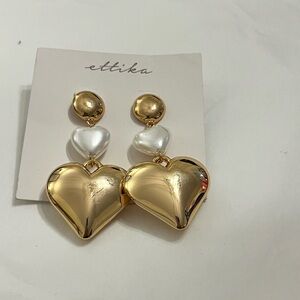 Ettika Gold and Cream Heart Earrings
